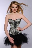 Beige and Black chinese broquard Corset with ZIP