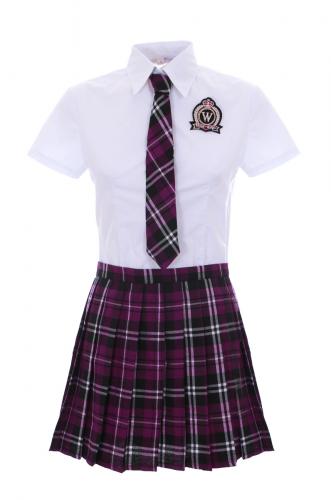 Schoolgirl Outfit Japanese Korean cosplay purple and white plus tie