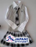 Tenue colire japonaise grise, blanche + gilet + cravate