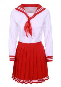 Schoolgirl Outfit Japanese Korean cosplay white and red with scarf