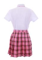 Schoolgirl Outfit Japanese Korean cosplay white and pink check board with tie