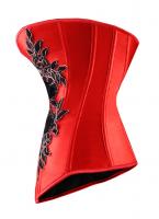 Corset rouge  motifs floraux et rose noir, contours argents
