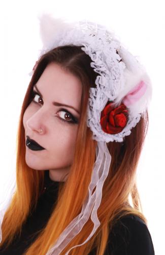 Gothic Lolita Headband, Red and White with cat\'s ears