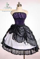 Lolita Troubadour Boned Corset black Dress Vintage Lace Bustle Pinafore Knee Length