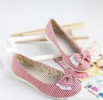 Balerina flat kawaii, stripped with bow, cream and white