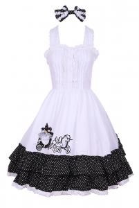 Sweet Lolita Unicorn Carriage Polka Dot white and black Dress JSK