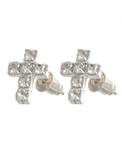 Kawaii white stones cross earrings