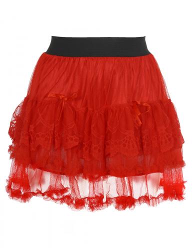 Red skirt with lace and fishnet, cute kawaii