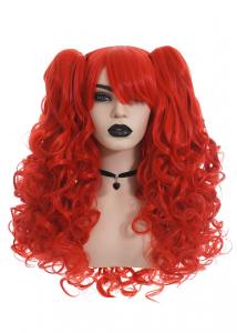 Perruque longue rouge frise, gothic lolita miku