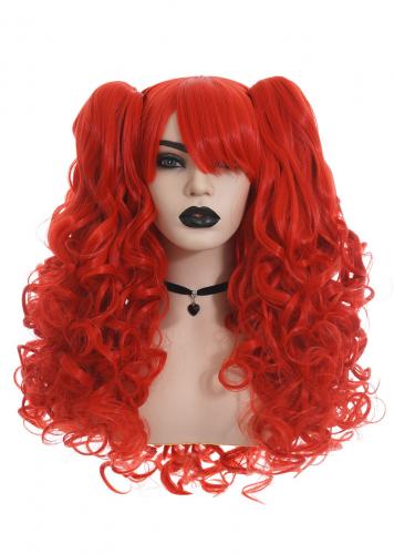 Perruque longue rouge frise, gothic lolita miku