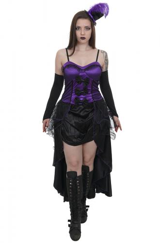 Burlesque cabaret outfit, black and purple with hat