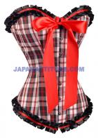 Corset black white red checkboard with ribbon and bow