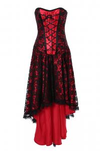 Red Satin Dress Mollflander with layers of black lace