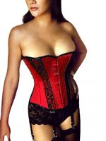 Red corset with black lace on front