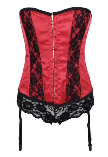 Red corset with black lace on front