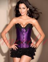 Purple corset with black lace, shorty bottom