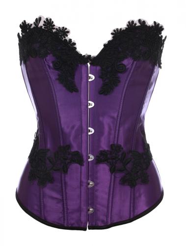 Purple corset with black lace, shorty bottom