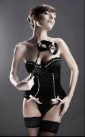 Black corset with bows and white seams
