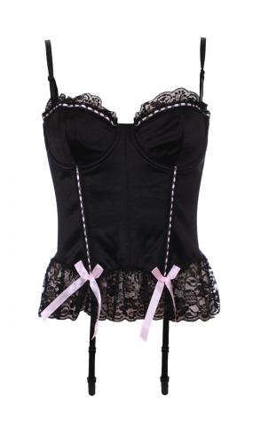 Black corset with bows and white seams