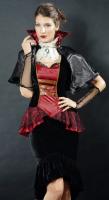 Costume noir et rouge vampire steampunk avec ras de cou