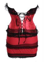 corset et jupe rouge brillant avec dcorations dentelles noires