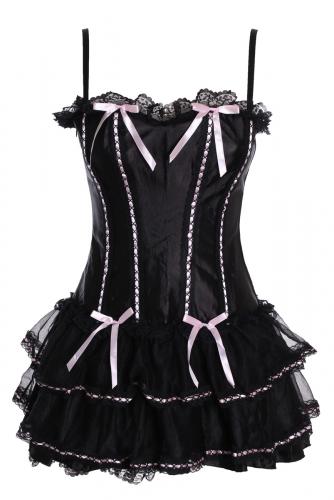 corset noir  nuds roses + jupe noire courte avec surpiqures