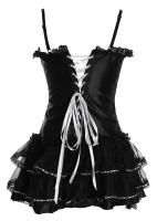 White bows and black corset dress with seams
