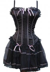 White bows and black corset dress with seams