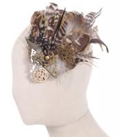 Coif, headdress with gear, keys, old gold style, wings and feathers