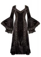 Long black velvet dress with lace-up and double flared sleeves
