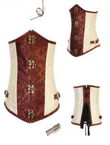 Underbust corset steampunk, beige and brown with flowers