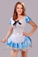Alice in Wonderland Cosplay dress, blue satin, white and black bow