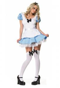 Costume robe satin bleue et blanc avec noeud noir Alice in Wonderland