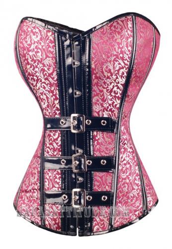Red Corset with silver floral patern, vinyl stripes