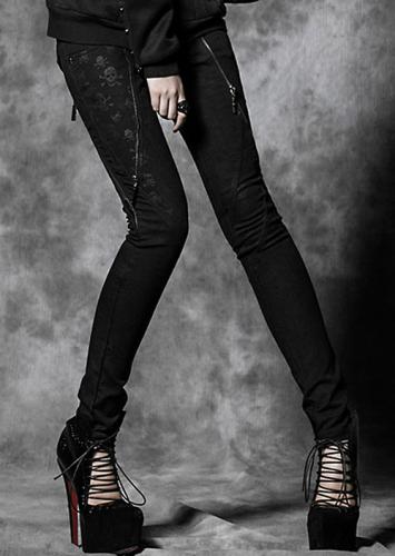 Black trousers with skulls, elegant gothic, Punk Rave K-172