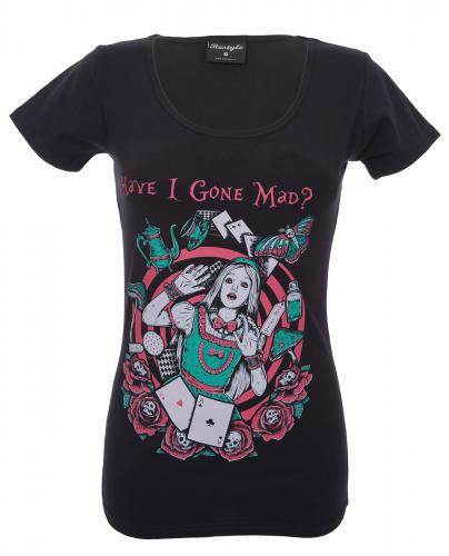 Black t-shirt HAVE I GONE MAD? Alice from Wonderland blouse