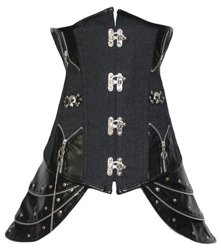 Black gothic Undebust corset with pan, steel bone rock