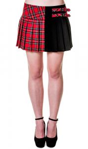 Banned Black Red Tartan Buckle Mini Skirt