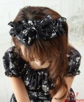 White floral pattern black dress with bow, black lace and headband GLP