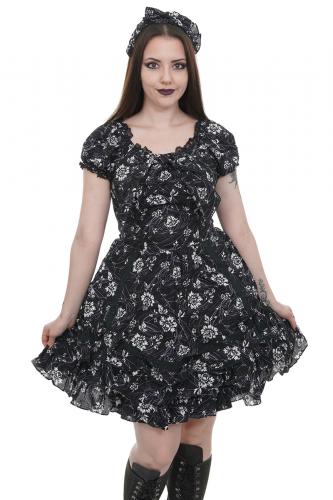 White floral pattern black dress with bow, black lace and headband GLP