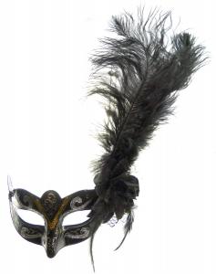 Black mask with flower and feather
