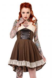 Banned Black striped steampunk brown dress, white top and lace