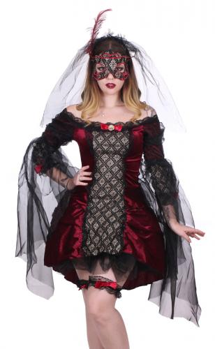 Sexy burgundy bal dress with mask and garters