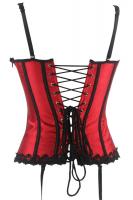 Gothic rock red and black satin overbust corset with straps