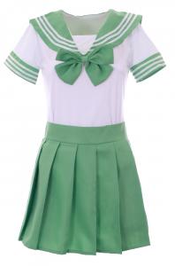 Japanese green schoolgirl cosplay with bow tie