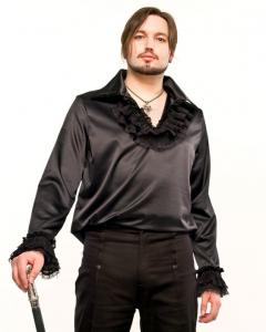 Gothic steampunk Black satin Shirt with lace collar