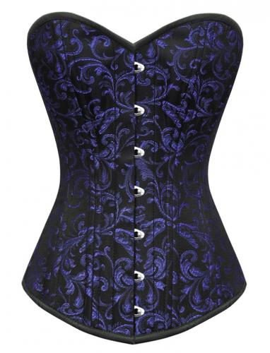 Black steel bones elegant aristocrat blue floral pattern black corset 166