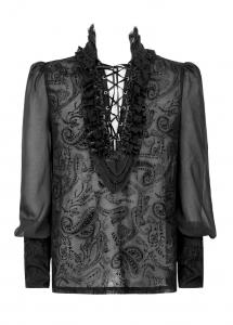 Transparent black shirt V collar with frilly lace Punk Rave