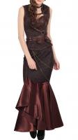 Long brown brocade and satin steampunk elegant ruffled skirt with chain