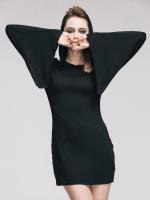 Black skinny dress with flared sleeves and hood, witch occult